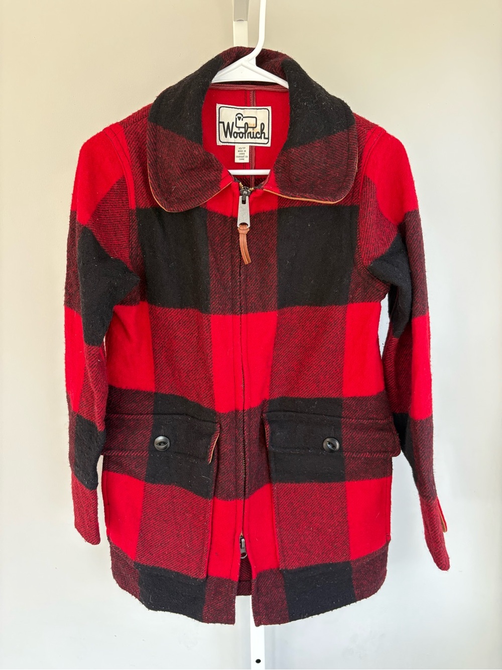 Woolrich Giant Buffalo Plaid Wool Blend Jacket Red Black Full Zip Size XL